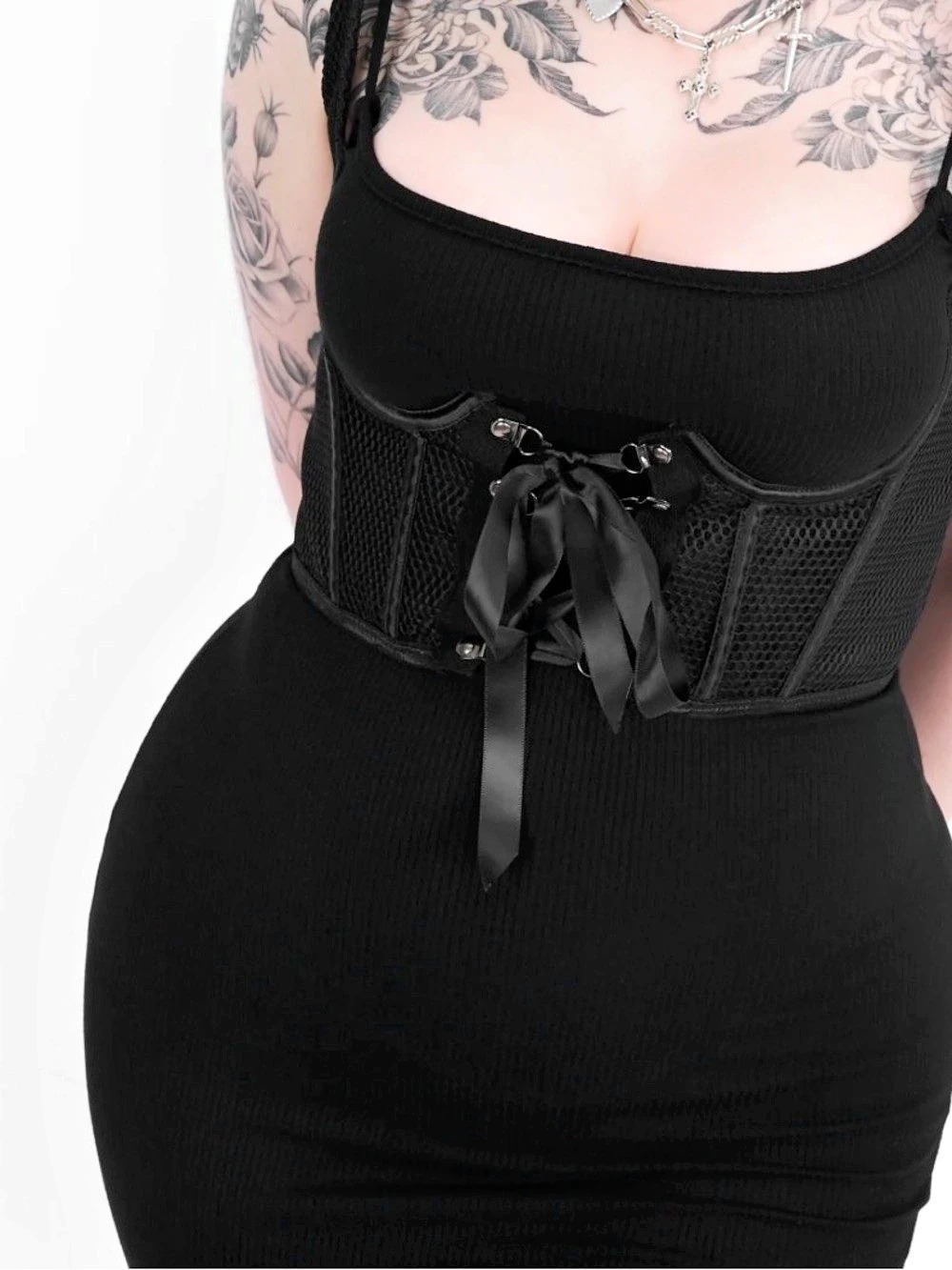 FOXBLOOD FISHNET Black Lace-Up Corset